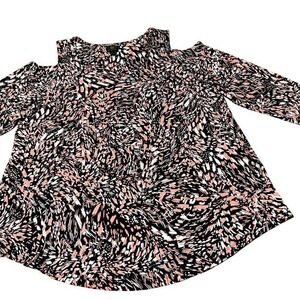 JM Collection Plus Size 2x Women's Abstract Pink and Black Cold Shoulder Blouse